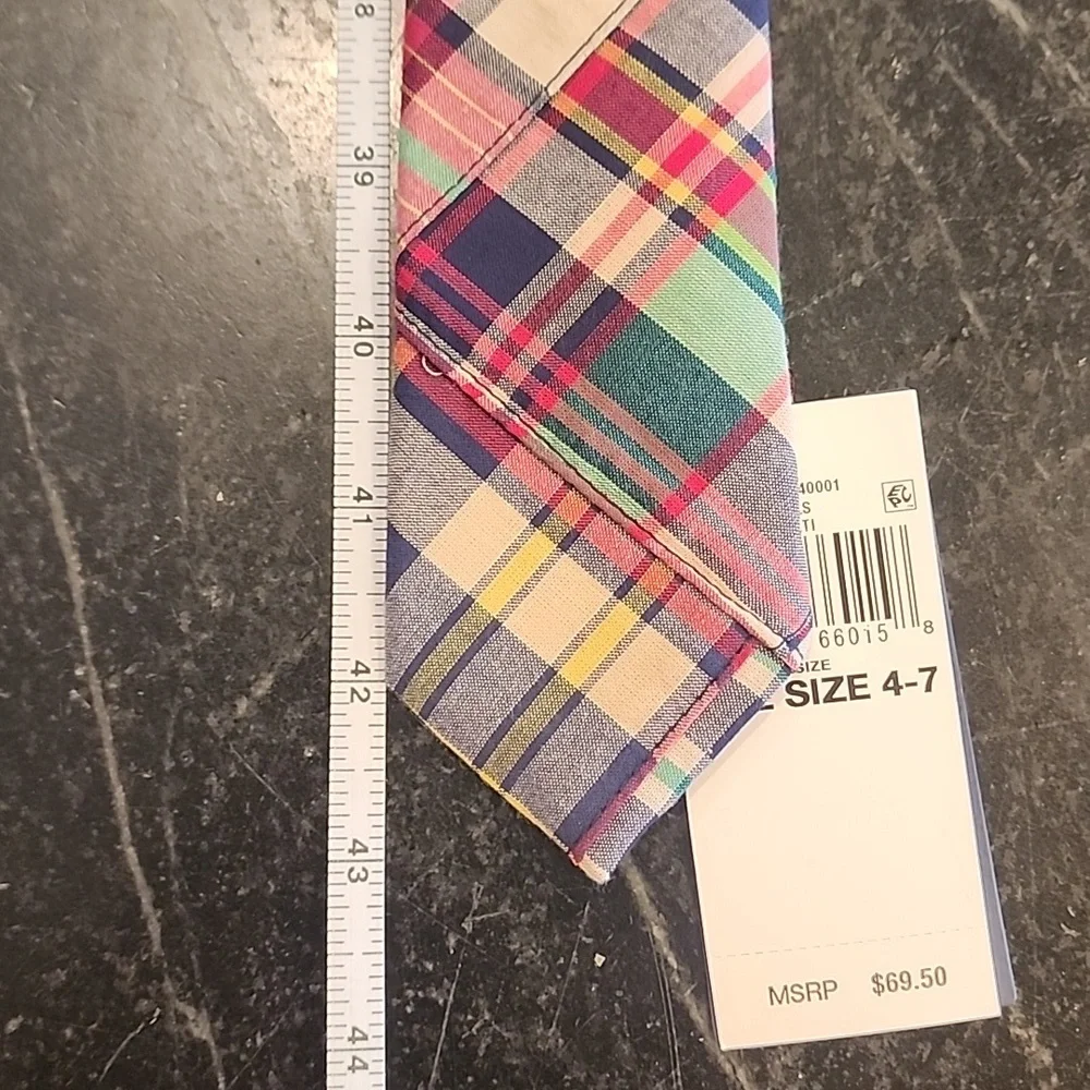 NWT Polo Ralph Lauren Kids Madras Plaid Cotton Tie Made In Italy
